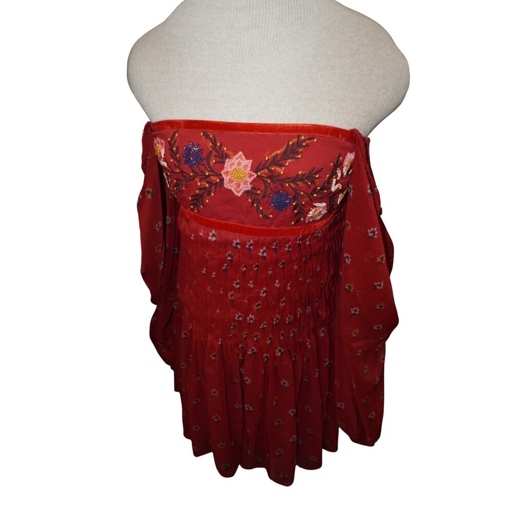 Free People Through The Meadows Mini Dress Red Embroidered Boho Fairycore S - Picture 9 of 10